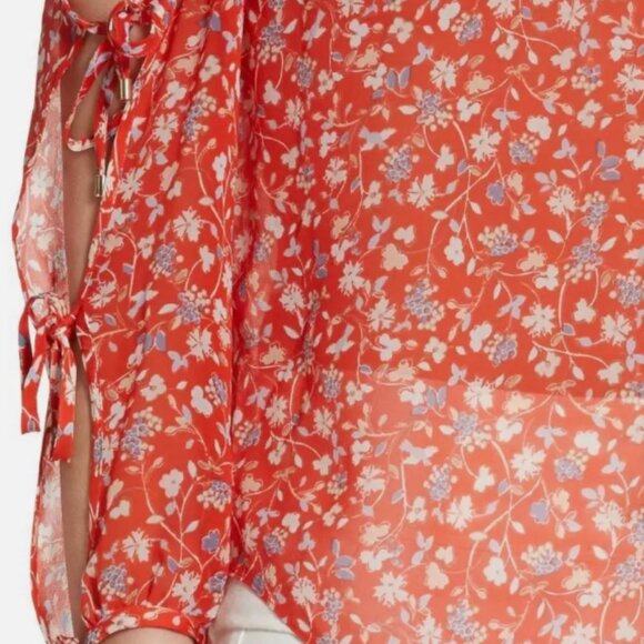 NWOT Veronica Beard Flynn Floral Silk Cold Shoulder Halter Neck Blouse XS $344 - Picture 11 of 13